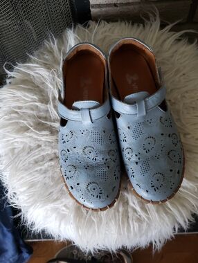 VENUS Light Blue Perforated Mary Jane Flats
